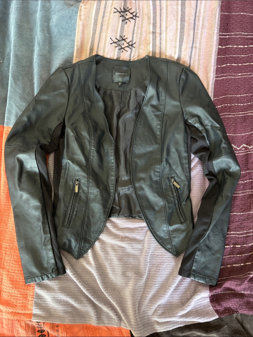 Dynamite Black Faux Leather Open-Front Jacket